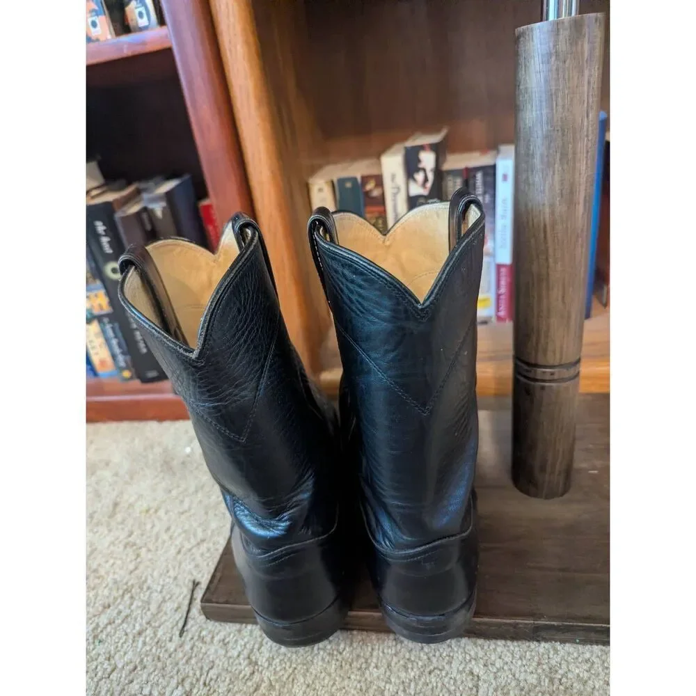 Justin Boots Mens 11.5D Roper Cowboy Western Mid Calf Black Leather Pull On